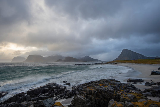 Stor Sandnes beach, Flakstad, Lofoten, Nordland, Norway