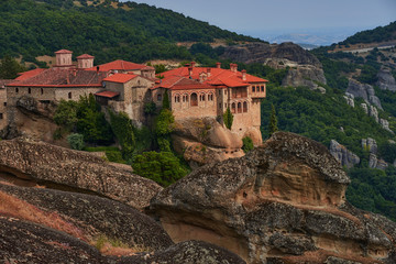 Fototapeta na wymiar Great Monastery of Varlaam at the complex of Meteora monasteries. Thessaly. Greece. UNESCO World Heritage List.