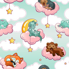 baby animals sleep seamless for children