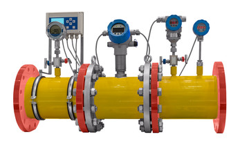 modern digital gas metering unit isolated on a white background