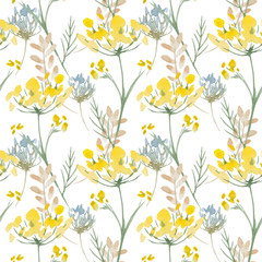 Fototapeta na wymiar Seamless pattern. Yellow wildflowers. Background banner.