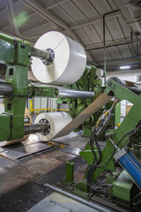 Industrial workshop of the Lambumiz plant. Production of laminated cardboard food packaging. Moscow, Russia