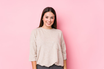 Young caucasian woman posing isolated happy, smiling and cheerful.