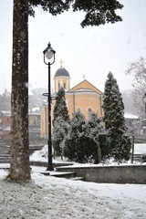 the orthodox church in the snow