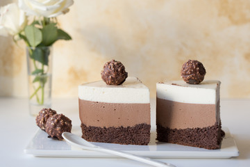 A piece of a mousse cake 