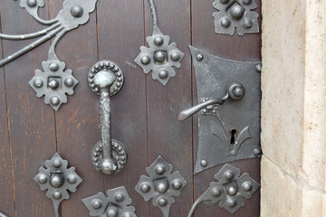 Ancient vintage metal door and handle