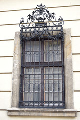 Forged metal window grill with royal crown pattern, Wrought iron ornaments