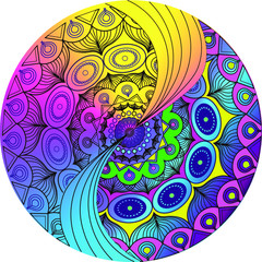 Beautiful asymmetric multi color mandala, symbol of world