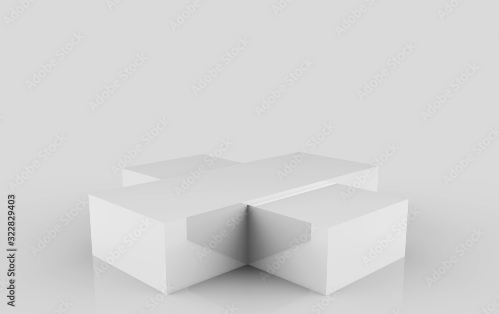 Poster 3d rendering. empty rectangle gray box podium stage on white background.