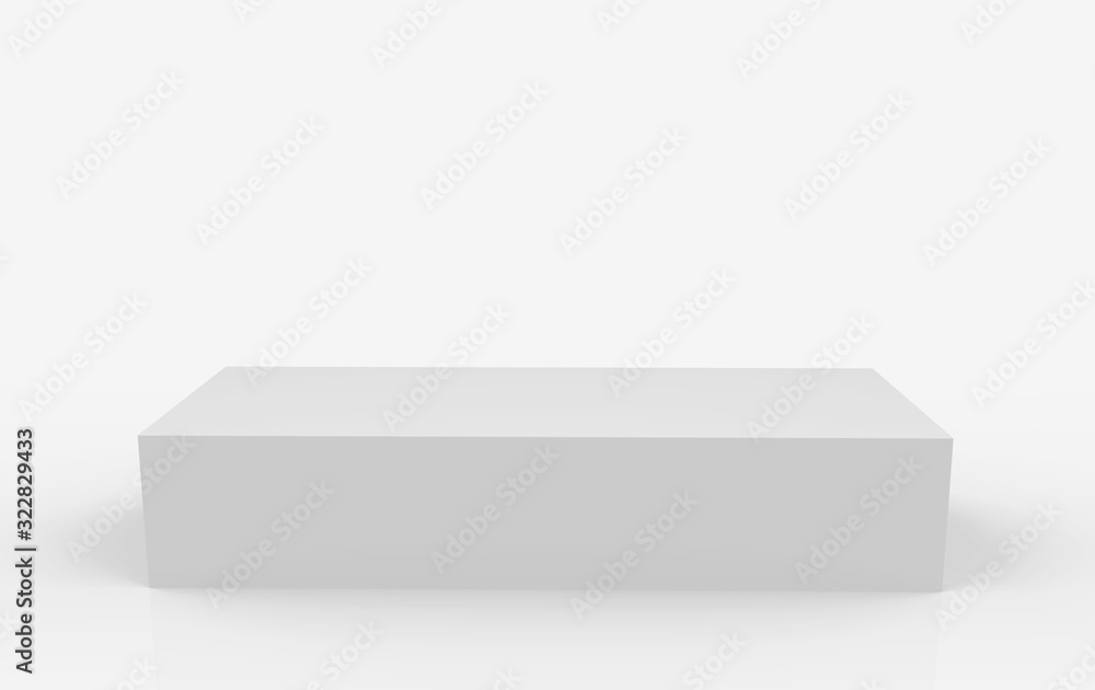 Poster 3d rendering. empty rectangle gray box podium stage on white background.