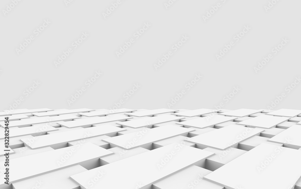 Poster 3d rendering. futuristic modern white geometry tile pattern floor on gray background.