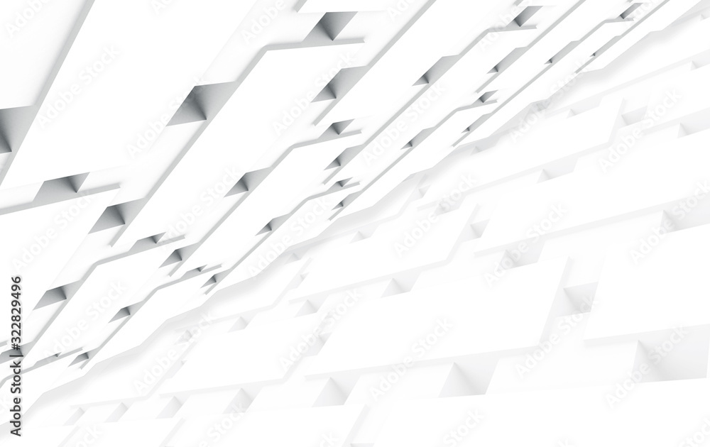 Poster 3d rendering. futuristic modern white geometry tile pattern wall design background.