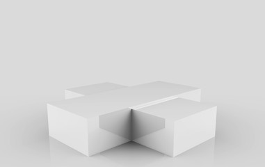 3d rendering. Empty rectangle gray box podium stage on white background.