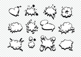 Hand drawn speech bubble explosion. Pop art design object. Comic book doodle element for dialog. Cartoon style vector collection