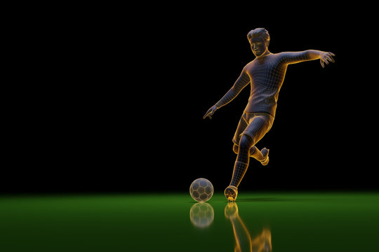 player kicking soccer ball. Concept of electronic sports with copy space..