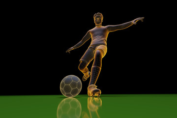 Fototapeta na wymiar Low angle of a digital soccer player kicking a ball
