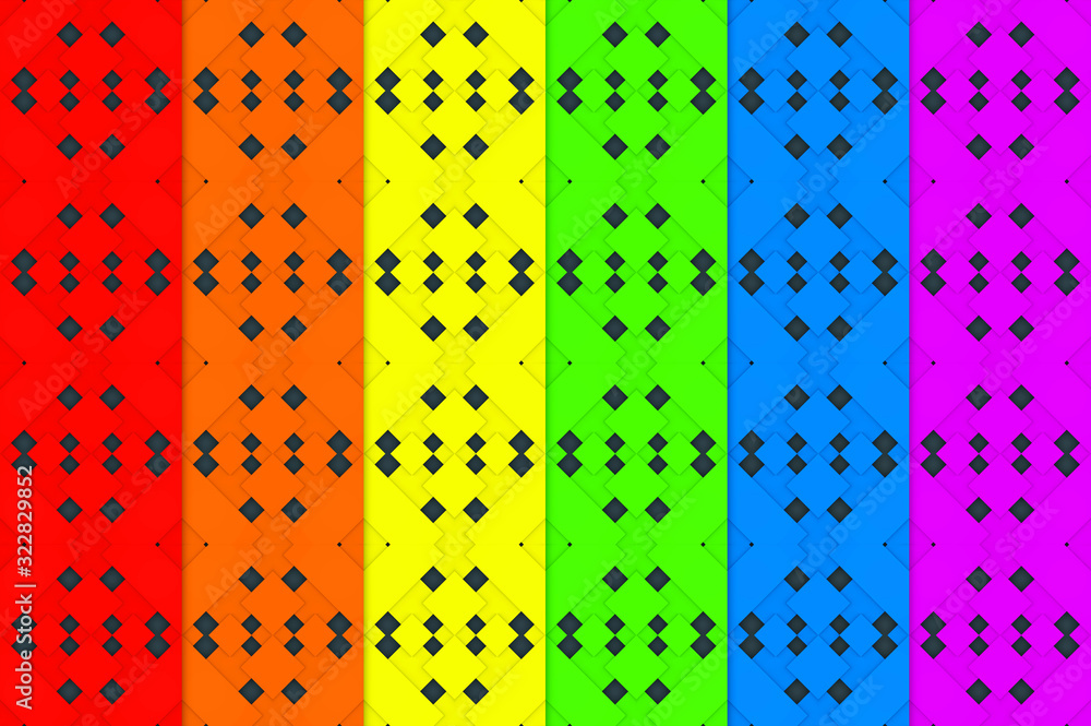 Aufkleber 3d rendering. retro lgbt rainbow mosaic color square grid tile pattern wall design background.