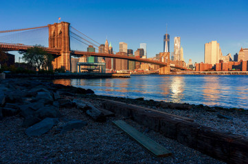 Beautiful Brooklyn Bridge sunrise, Manhattan in the Background