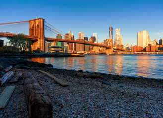 Beautiful Brooklyn Bridge sunrise, Manhattan in the Background