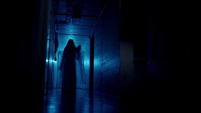 Scary Ghost Reaching Out in Basement Hallway