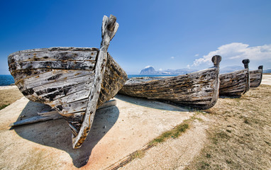 Lineup of Old Boats in Bonagia, Sicily
