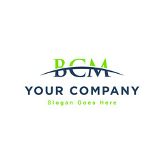 Initial letter BCM, overlapping movement swoosh horizon logo design inspiration in green and gray color vector