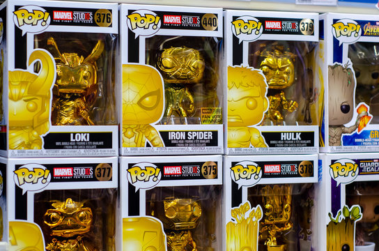 Kyiv, Ukraine - December 07, 2019: Funko POP! toys for sale in the store.