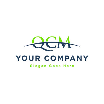 Initial letter QCM, overlapping movement swoosh horizon logo design inspiration in green and gray color vector