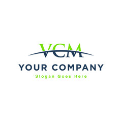 Initial letter VCM, overlapping movement swoosh horizon logo design inspiration in green and blue color vector