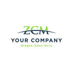 Fototapeta premium Initial letter ZCM, overlapping movement swoosh horizon logo design inspiration in green and gray color vector