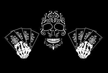Skull icon with cards, casino background vector