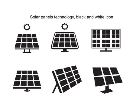 Solar panels technology, black and white icon template black color editable. Solar panels technology, black and white icon symbol Flat vector illustration for graphic and web design.