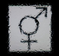Composition of the signs of Mars and Venus. LGBT theme. Abstract photo with drops of water on a...