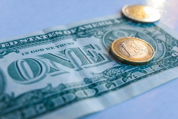 Euro and US dollars coins and banknotes