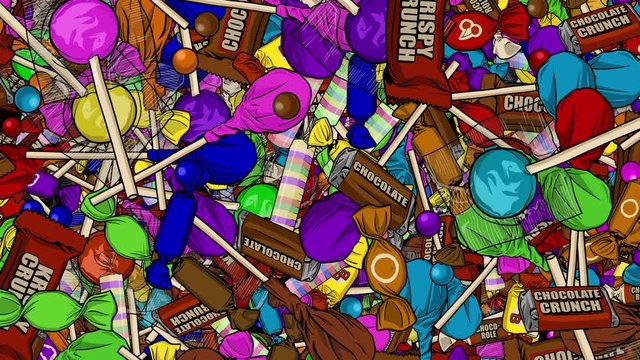 Tons of Cartoon Candy Raining Down Backdrop