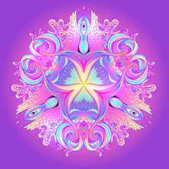 Fototapeta premium Psychedelic mandala. Mandala. Beautiful vintage round pattern. Vector illustration. Psychedelic neon composition. 