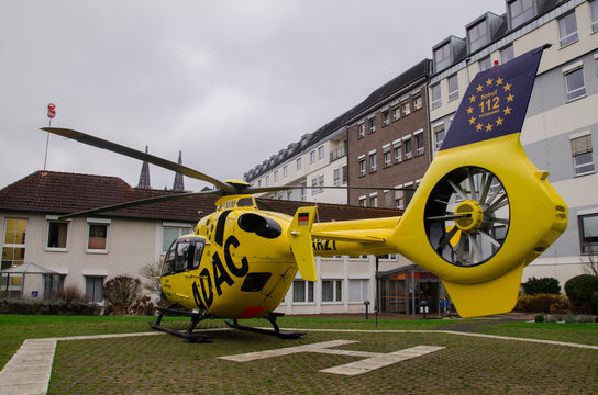 Soest, Germany - December 23, 2017: ADAC Medical emergency helicopter (Luftrettung) Eurocopter EC-135 P2