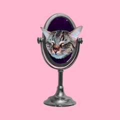 Contemporary art collage. We are all in the mirror cute Kitty concept