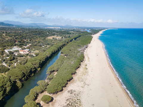 beautiful aerial view of the long beach of osalla, located in the gulf of dorgali, Sardinia