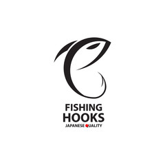 Obraz premium Fishing hooks logo template. Creative vector template of fishing club logo or online shop. Icon of fish with hook. Vector illustration.
