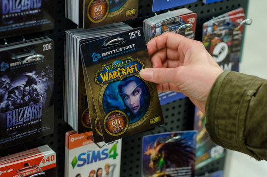 Soest, Germany - January 8, 2019: World of Warcraft Cards for sale in the shop.