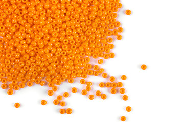 Scattering of colored beads on a white background