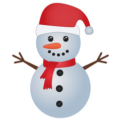 Cute cartoon snowman vector on isolated white background. An illustration with red, orange, and black colors. Conceptual design for new year, christmas, celebration, and winter theme.