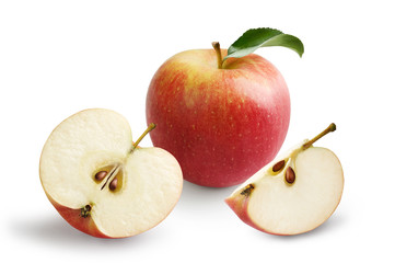 Apple with beautiful slices of apple isolated on white background.