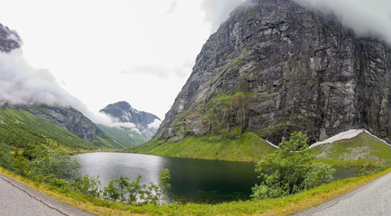 Beautiful Norwegian landscape. view of the fjords with turquoise water. Norway ideal fjord reflection in clear water. Panoramic view