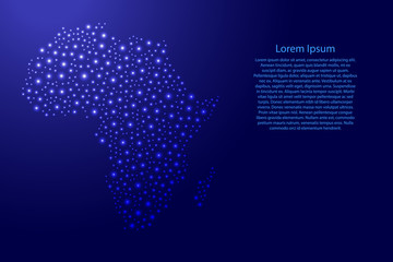 Africa continent map from blue and glowing space stars abstract concept geometric shape. Vector illustration.