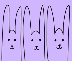 bright, children's illustration with hares, multi-colored rabbits