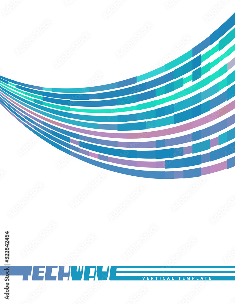 Poster template with blue, turquoise and purple tech wave. vector graphics