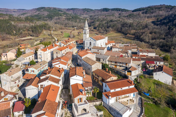 An aerial shot of Beram, Istria, Croatia