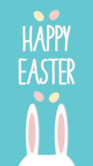 Happy Easter. Holiday greeting postcard with rabbit ears. Vector stock illustration.